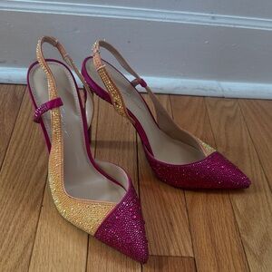 Betsey Johnson Pink and Yellow Gemstone Slingback Heels 7.5